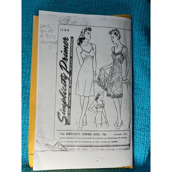 Simplicity Sewing pattern 1144 dress slip half slip 1940 size 16 bust 34 - Picture 2 of 11